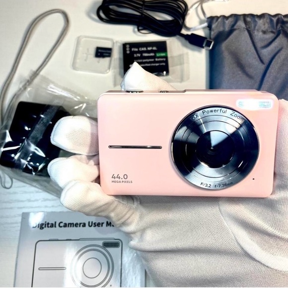 Pink Digital Camera, FHD 1080P 44MP Vlogging Camera with LCD